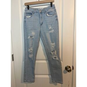 WAX JEAN COLLECTION Womens Light Wash Distressed Denim Jeans Size 7 28